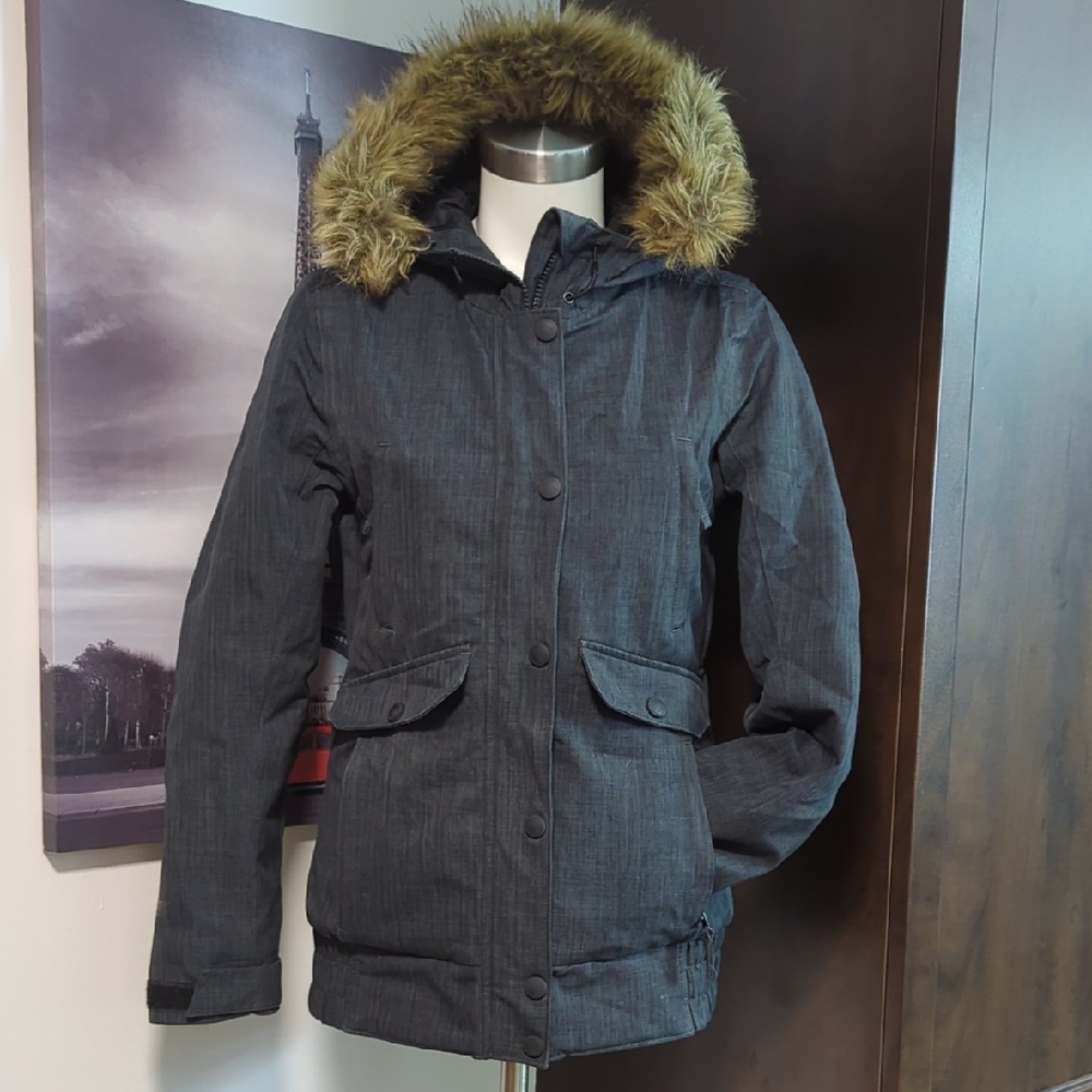 Women's Charcoal Fur Hooded Puffer Jacket